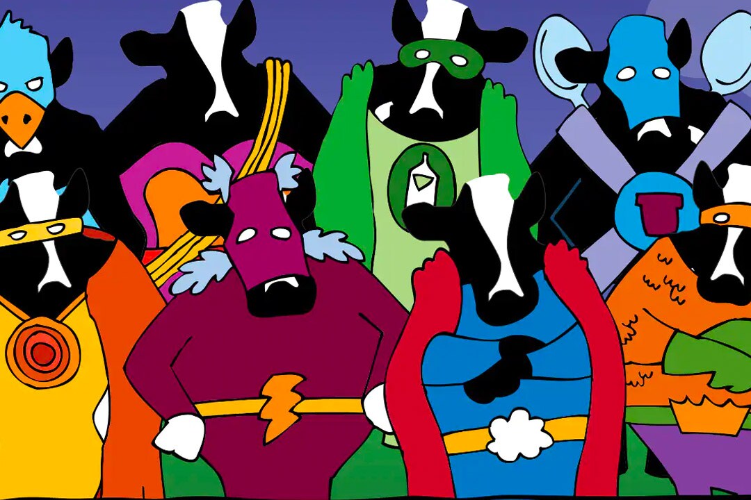 Vacas vestidas de super‑heróis 